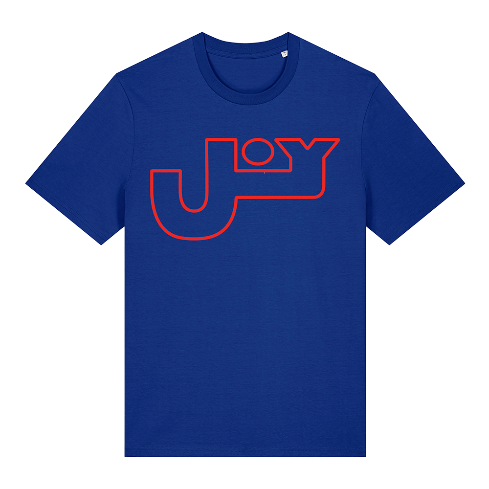 Blue t-shirt with red Joy logo print